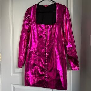 Betsey Johnson Metallic Hot Pink Party Dress Size Large